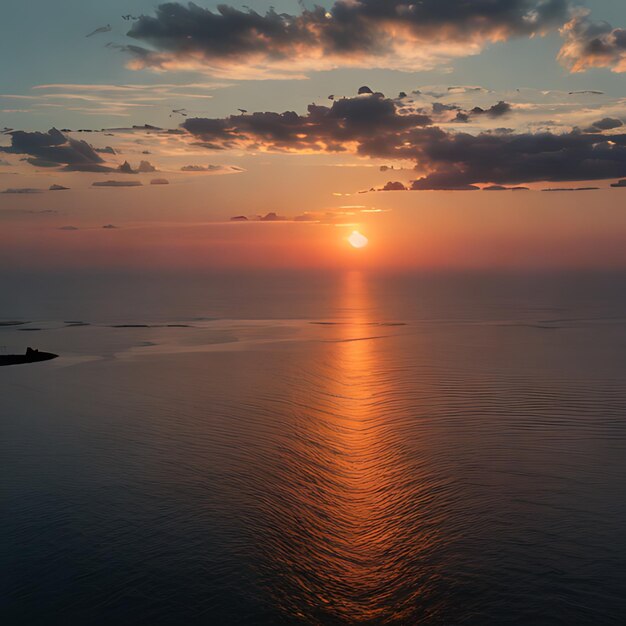 Photo a sunset over a body of water with a boat in the water