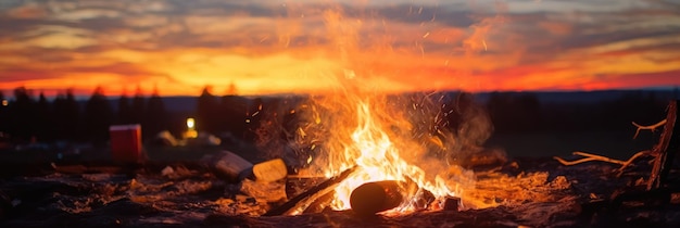 sunset over a bonfire