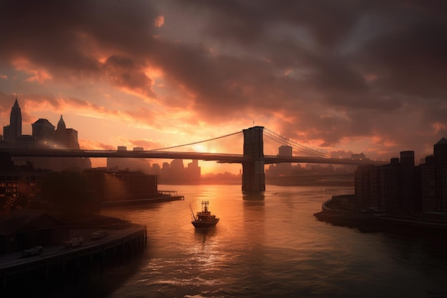 sunset on the brooklyn bridge