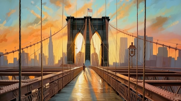 sunset on the brooklyn bridge