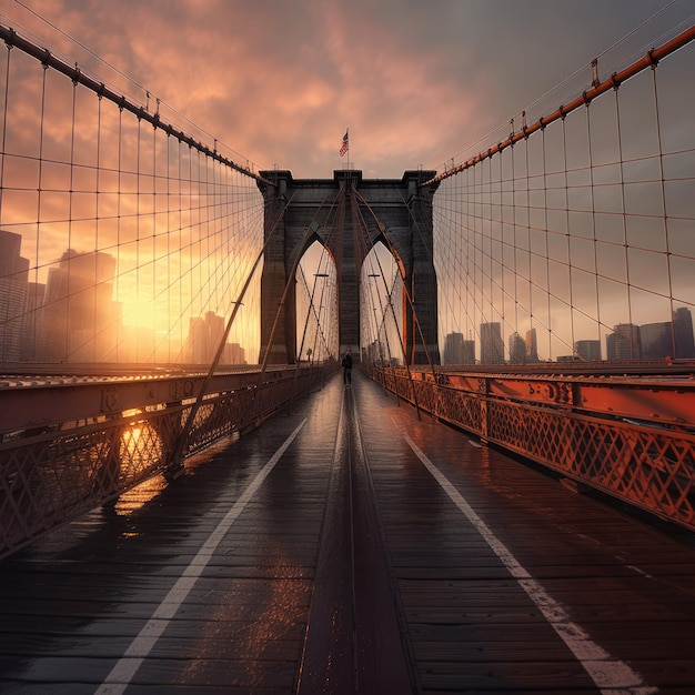 sunset on the brooklyn bridge