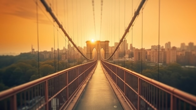 sunset on the brooklyn bridge