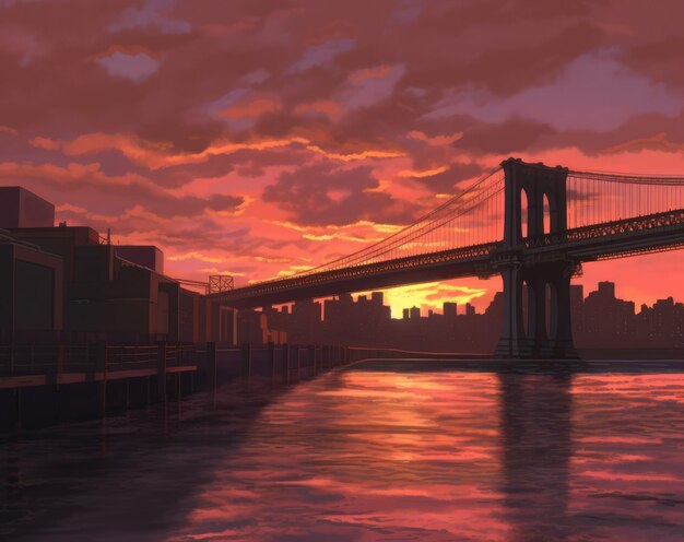 закат на бруклинском мосту
