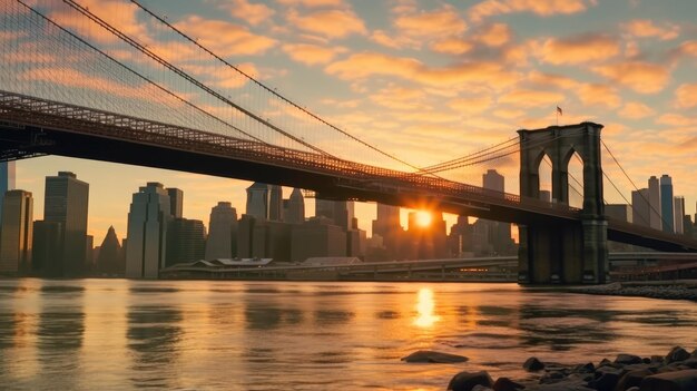 sunset on the brooklyn bridge