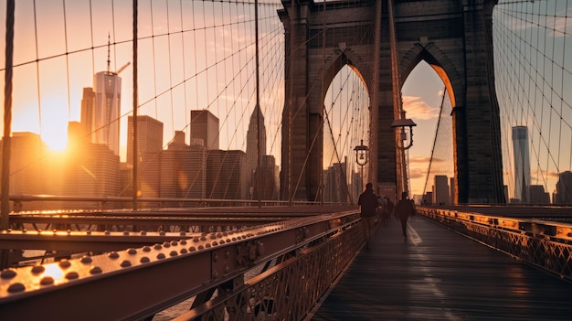 sunset on the brooklyn bridge