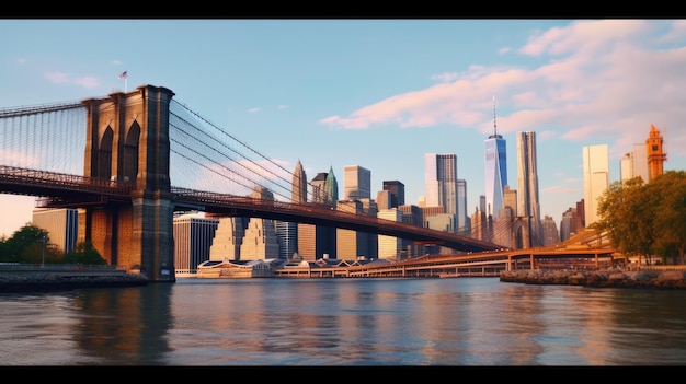 sunset on the brooklyn bridge