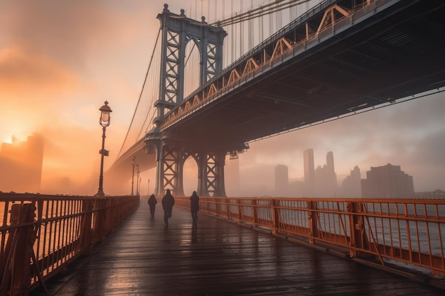 sunset on the brooklyn bridge