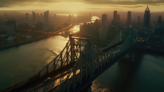 sunset on the brooklyn bridge