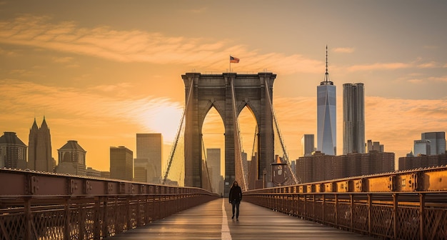 sunset on the brooklyn bridge