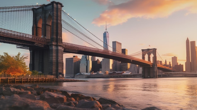 sunset on the brooklyn bridge