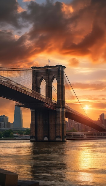 sunset on the brooklyn bridge