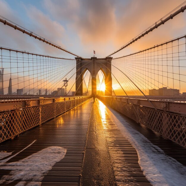 sunset on the brooklyn bridge