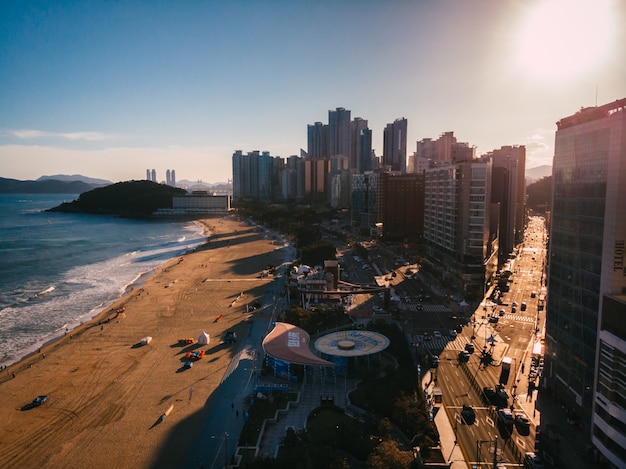 Sunset in Busan Aerial view of modern district