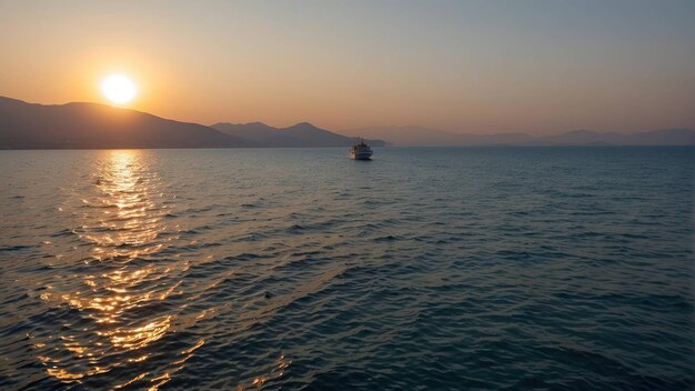 Sunset over the calm sea with clouds