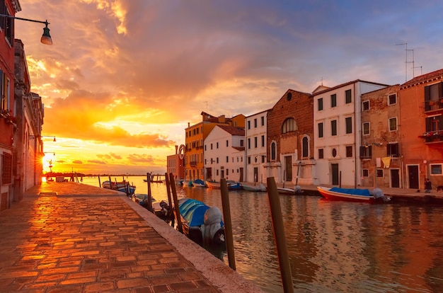 Sunset on canal Cannaregio in Venice Italy