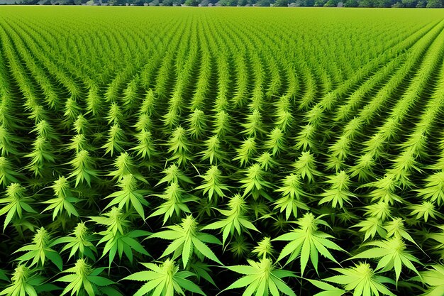 Sunset Cannabis Field Marijuana Plants legal hemp used for textiles in Industrial hemp Generative AI