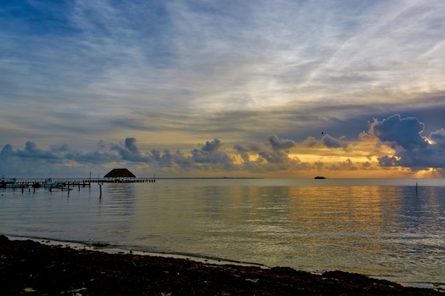 Sunset on the Caribbean Sea City of Cancun Mexico