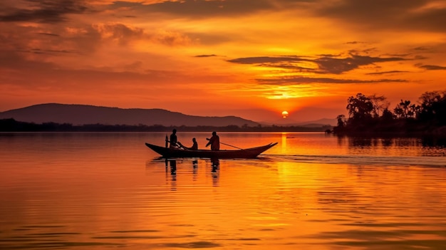 Sunset casting warm hues across the water