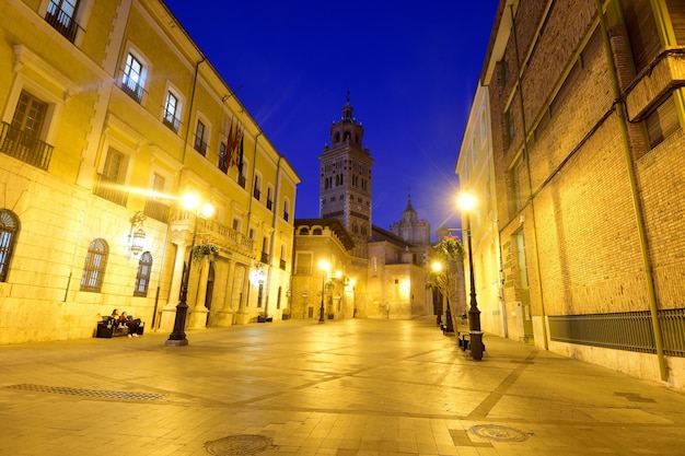 Sunset at the Cathedral of Santa Maria de Mediavilla and the Mudejar tower of the Cathedral Teruel Aragon Spain