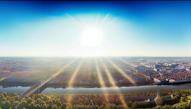 Sunset over the city of Lyon France View from the hillgenerative ai