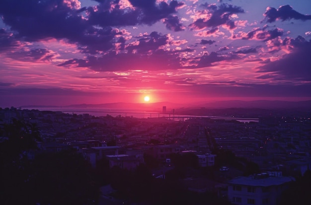 sunset over the city on sunny day