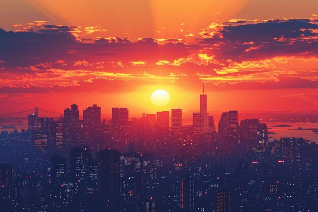 Sunset over a cityscape with vibrant skies and urban silhouette