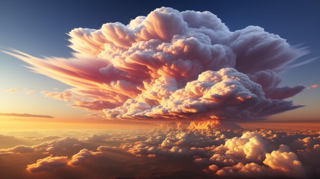 Photo sunset over the clouds background and wallpaper