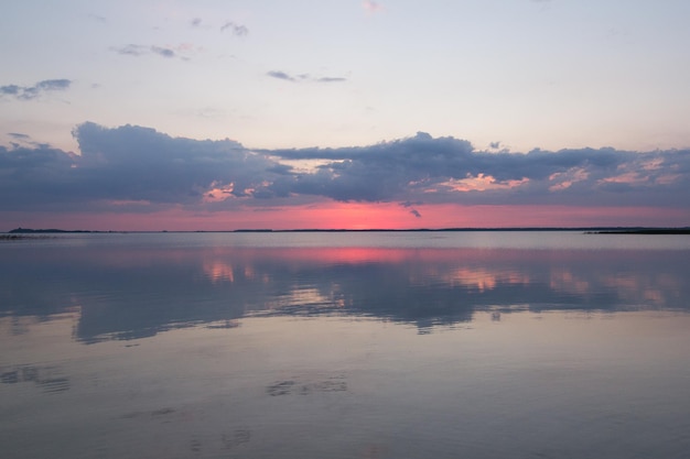 Sunset clouds reflecting on lake landscape photo
