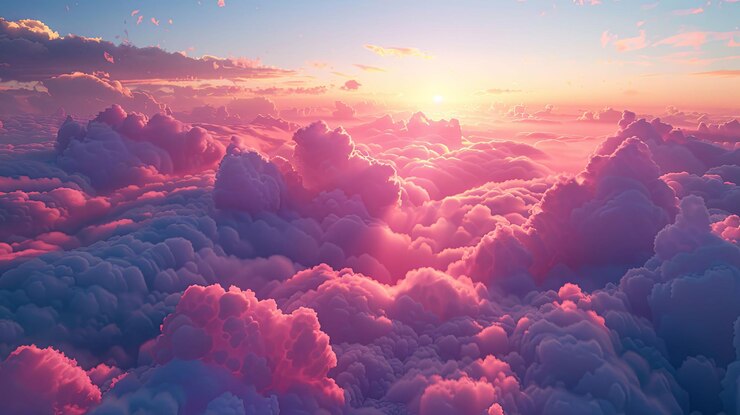 Photo a sunset over the clouds with the sun setting behind them