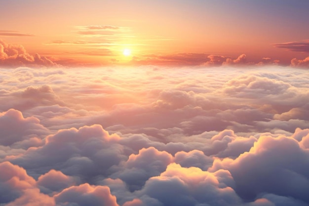 sunset above the clouds with a sunset in the background.