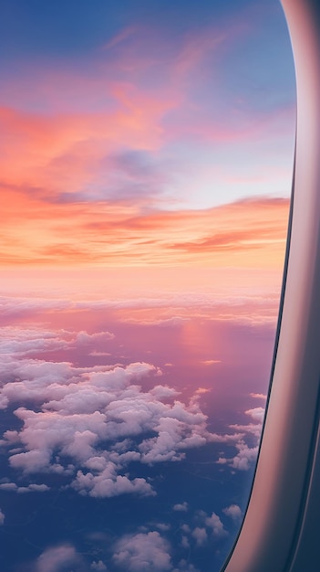飛行機 の 窓 から 見える 夕暮れ の 雲 の 景色