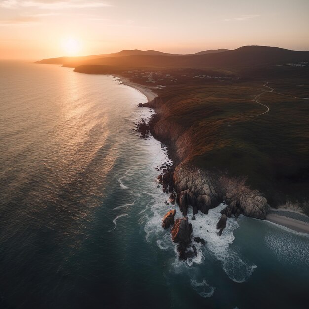 Photo a sunset over the coast of cornwall