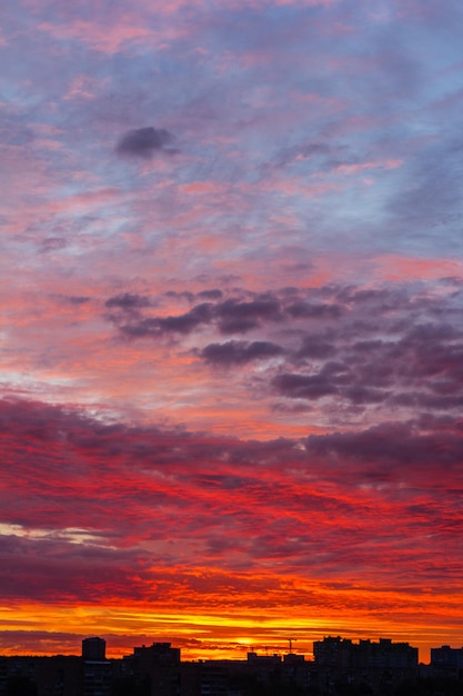 Sunset colorful sky over city