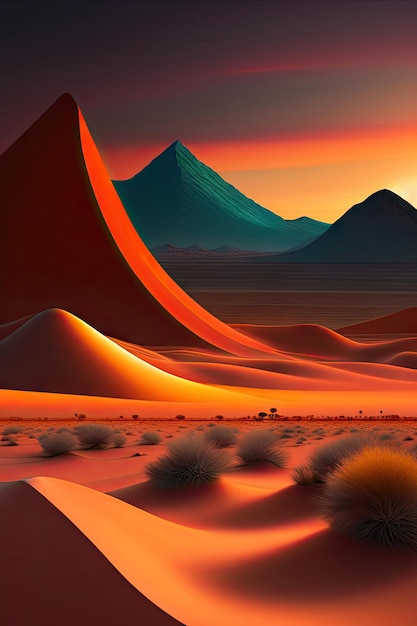 Sunset in the desert. Abstract background. Digital art.