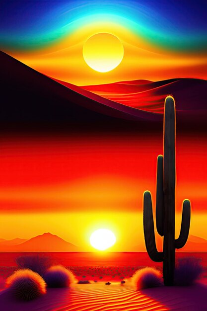 Sunset in the desert. abstract background. digital art