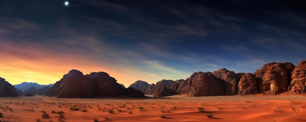 Фото Пустыня сансет и гора джабал аль-каттар пустыня вади-рум иордания