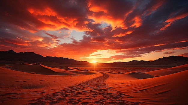 Foto il tramonto sulle dune del deserto un paesaggio affascinante