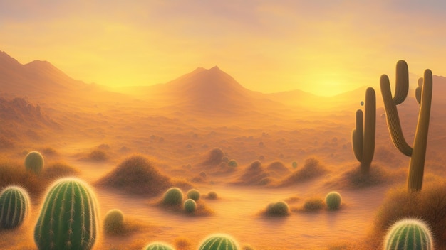 Sunset in desert landscape concept in flat cartoon design