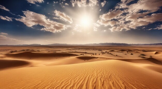 Закат в пустыне Панорамная пустынная сцена Песок в пустыne Пейзаж в пустине