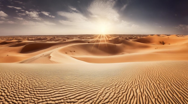 Закат в пустыне Панорамная пустынная сцена Песок в пустыne Пейзаж в пустине