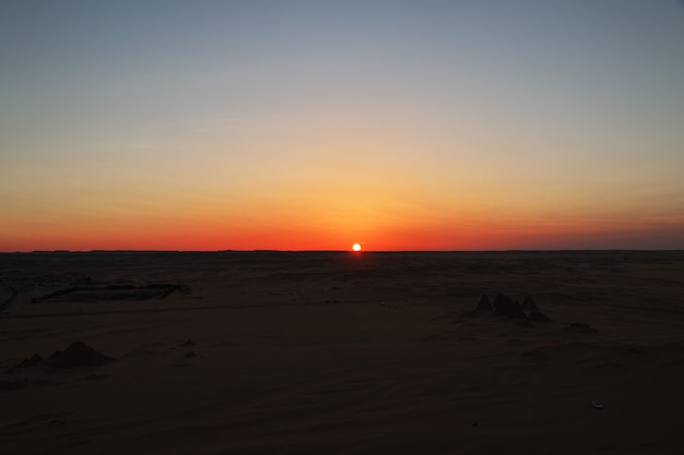 Sunset on desert Sahara in Sudan