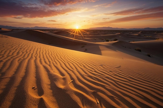 Закат за пустынными песчаными дюнами