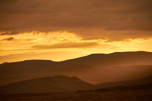 Sunset in the desert, the sun rays Shine