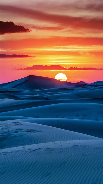 a sunset over a desert with a pink sunset