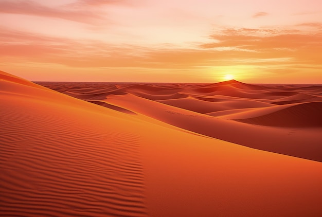Закат в пустыне с песчаными дюнами