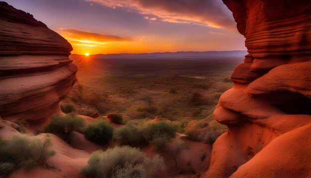 a sunset over the desert