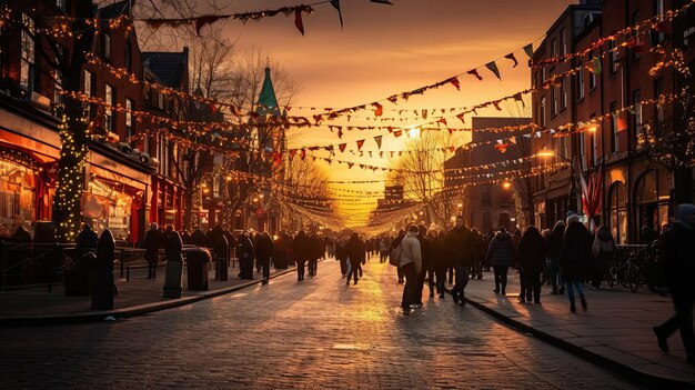 Sunset on Dublin Street for St Patrick's Day