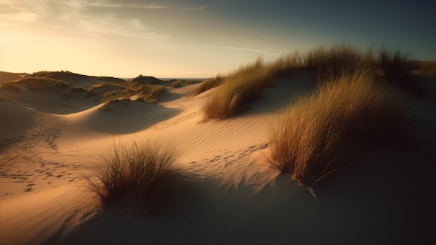 A sunset on the dunes of the beach