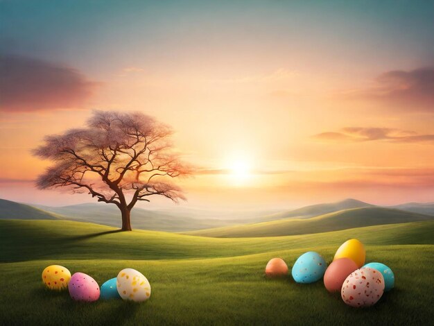 Photo sunset egg easter day view nature