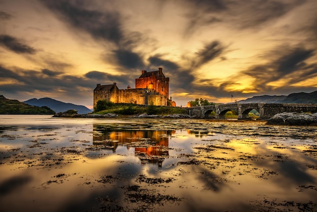 Sunset over Eilean Donan Castle in Scotland